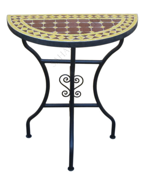 Marokkanische Mosaikkonsole halbrund Bordeaux-Gelb Klein