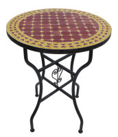 Orientalischer Mosaiktisch Rund Ø 60 cm Bordeaux-Gelb