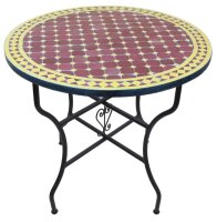 Mediterraner Mosaiktisch Rund Ø 80 cm Bordeaux-Gelb