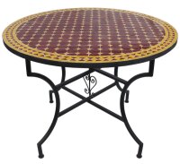 Mosaiktisch Groß Ø100 cm Bordeaux-Gelb Handmade