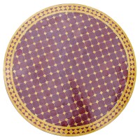 Mosaiktisch Groß Ø100 cm Bordeaux-Gelb Handmade