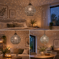 Indische Messing Hängelampe Deckenlampe Usha Silber