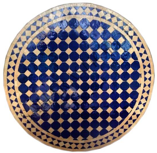 Mosaikplatte Rund Ø 80 cm "Dama" Blau-Natur