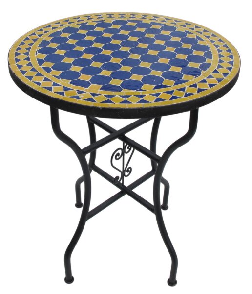 Orientalischer Mosaiktisch Rund Ø 60 cm Blau-Gelb