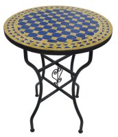 Orientalischer Mosaiktisch Rund Ø 60 cm Blau-Gelb
